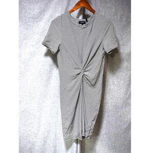 Theory Black White Striped Knot Front Tee Dress Small